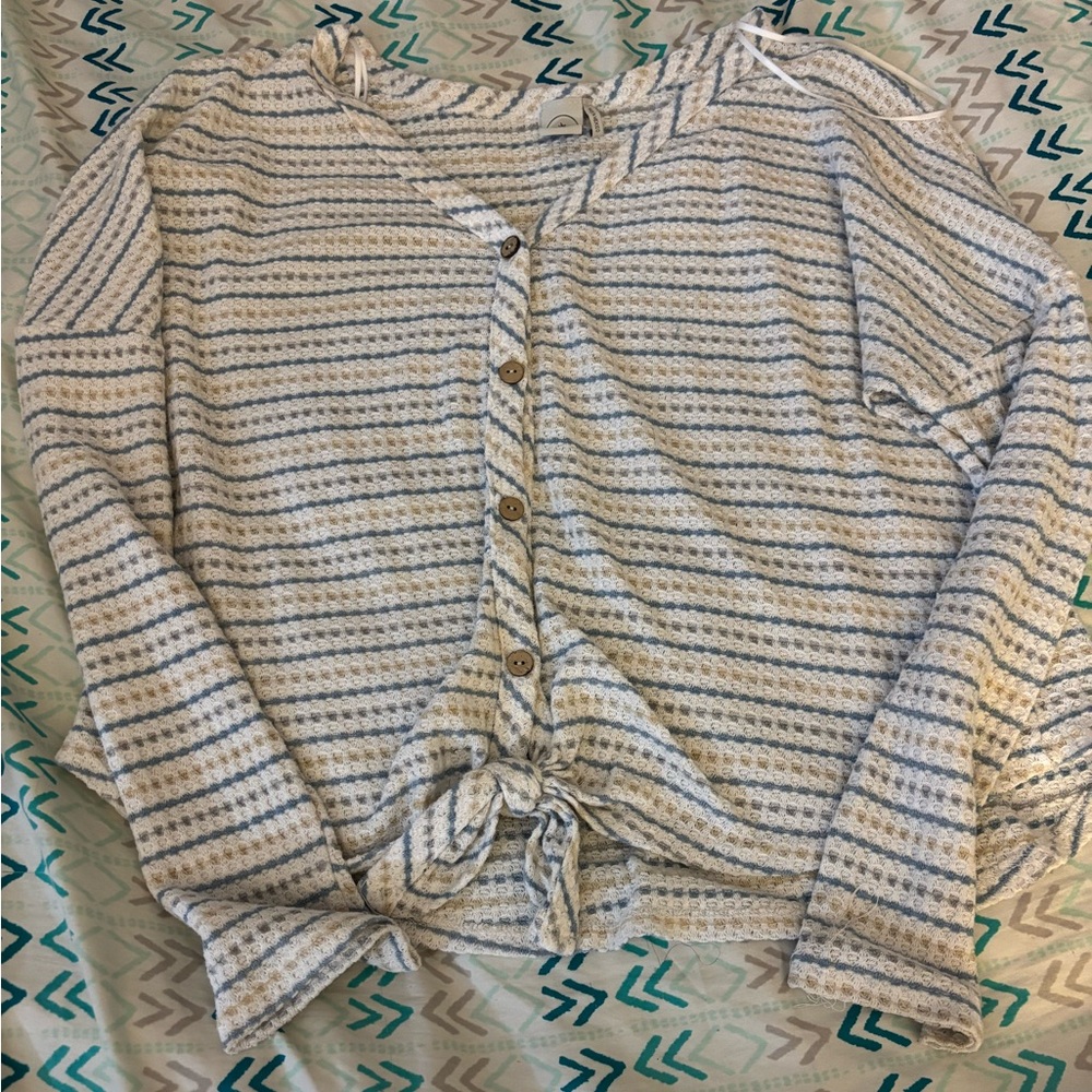 Paper Crane Cream and Gray Striped Button-Down Top